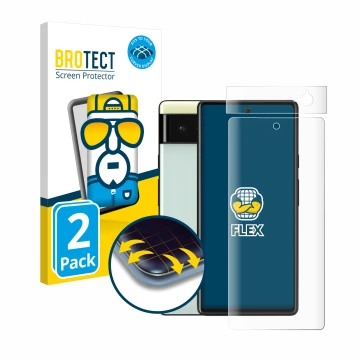 Vorderseite einer Produktverpackung mit dem Markenlogo BROTECT. Daneben ist das Gerät Google Pixel 6 (Display+Kamera) mit dem 