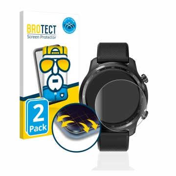 Vorderseite einer Produktverpackung mit dem Markenlogo BROTECT. Daneben ist das Gerät Mobvoi Ticwatch Pro 3 Ultra GPS mit dem 