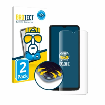 Vorderseite einer Produktverpackung mit dem Markenlogo BROTECT. Daneben ist das Gerät Samsung Galaxy A13 5G mit dem zugehörige