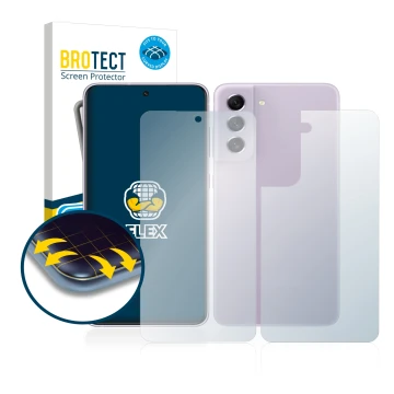 Vorderseite einer Produktverpackung mit dem Markenlogo BROTECT. Daneben ist das Gerät Samsung Galaxy S21 FE 5G (Display+Rückse