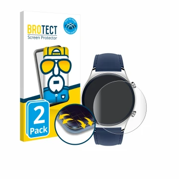 Vorderseite einer Produktverpackung mit dem Markenlogo BROTECT. Daneben ist das Gerät Honor Watch GS 3 mit dem zugehörigen Dis