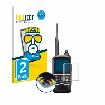 Vorderseite einer Produktverpackung mit dem Markenlogo BROTECT. Daneben ist das Gerät Icom ID-52E mit dem zugehörigen Displays