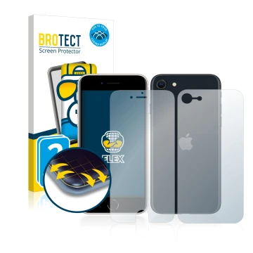 Vorderseite einer Produktverpackung mit dem Markenlogo BROTECT. Daneben ist das Gerät Apple iPhone SE 3 2022 (Display+Rückseit