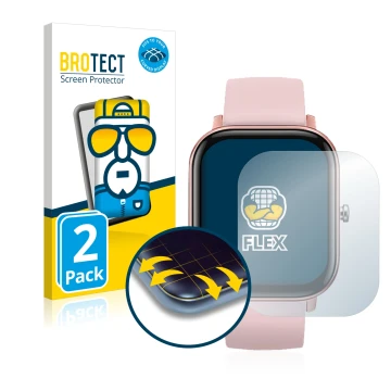 Vorderseite einer Produktverpackung mit dem Markenlogo BROTECT. Daneben ist das Gerät DCU Tecnologic Smartwatch Curved Glass m