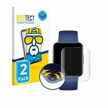 Vorderseite einer Produktverpackung mit dem Markenlogo BROTECT. Daneben ist das Gerät Xiaomi Poco Watch mit dem zugehörigen Di