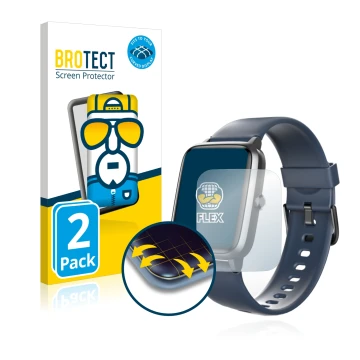Vorderseite einer Produktverpackung mit dem Markenlogo BROTECT. Daneben ist das Gerät Hama Fit Watch 4900 mit dem zugehörigen 