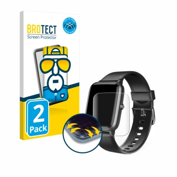 Vorderseite einer Produktverpackung mit dem Markenlogo BROTECT. Daneben ist das Gerät Hama Fit Watch 5910 mit dem zugehörigen 