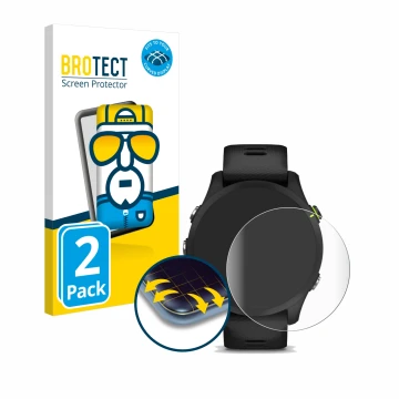 Vorderseite einer Produktverpackung mit dem Markenlogo BROTECT. Daneben ist das Gerät Garmin Forerunner 255 Music mit dem zuge