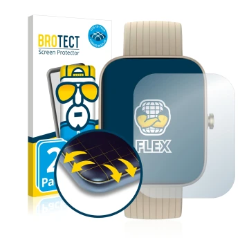 Vorderseite einer Produktverpackung mit dem Markenlogo BROTECT. Daneben ist das Gerät Huami Amazfit Bip 3 Pro mit dem zugehöri