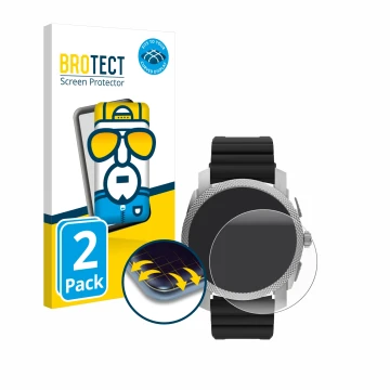 Vorderseite einer Produktverpackung mit dem Markenlogo BROTECT. Daneben ist das Gerät Fossil Gen 6 Hybrid Machine (45mm) mit d