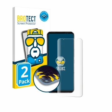 Vorderseite einer Produktverpackung mit dem Markenlogo BROTECT. Daneben ist das Gerät ASUS ROG Phone 6 Pro mit dem zugehörigen