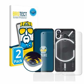 Vorderseite einer Produktverpackung mit dem Markenlogo BROTECT. Daneben ist das Gerät Nothing Phone (1) (Display+Rückseite) mi