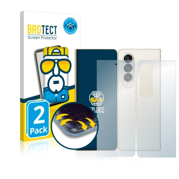 Vorderseite einer Produktverpackung mit dem Markenlogo BROTECT. Daneben ist das Gerät Samsung Galaxy Z Fold 4 (Display+Rücksei
