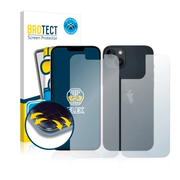 Vorderseite einer Produktverpackung mit dem Markenlogo BROTECT. Daneben ist das Gerät Apple iPhone 14 (Display+Rückseite) mit 