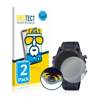 Vorderseite einer Produktverpackung mit dem Markenlogo BROTECT. Daneben ist das Gerät Casio Edifice ECB 2000 mit dem zugehörig