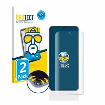 Vorderseite einer Produktverpackung mit dem Markenlogo BROTECT. Daneben ist das Gerät Huawei P60 Pro mit dem zugehörigen Displ