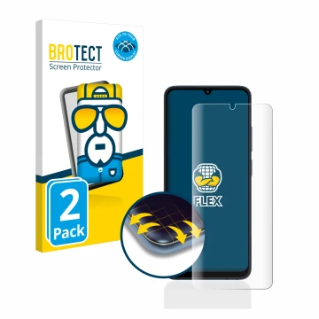 Vorderseite einer Produktverpackung mit dem Markenlogo BROTECT. Daneben ist das Gerät Xiaomi Redmi 12C mit dem zugehörigen Dis