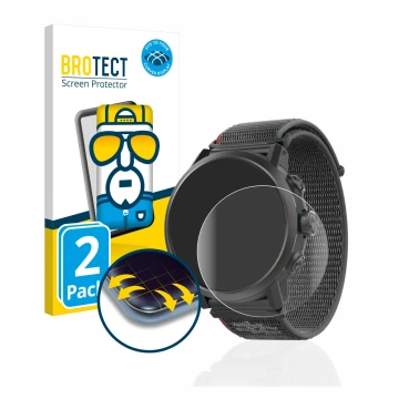 Vorderseite einer Produktverpackung mit dem Markenlogo BROTECT. Daneben ist das Gerät Coros Apex 2 mit dem zugehörigen Display