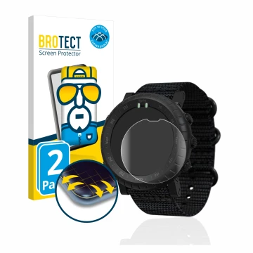 Vorderseite einer Produktverpackung mit dem Markenlogo BROTECT. Daneben ist das Gerät Suunto Core Alpha mit dem zugehörigen Di