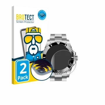 Vorderseite einer Produktverpackung mit dem Markenlogo BROTECT. Daneben ist das Gerät Rolex Submariner 16610 (Date) mit dem zu