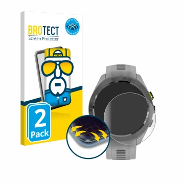 Vorderseite einer Produktverpackung mit dem Markenlogo BROTECT. Daneben ist das Gerät Garmin Approach S70 (42 mm) mit dem zuge