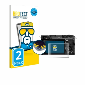 Vorderseite einer Produktverpackung mit dem Markenlogo BROTECT. Daneben ist das Gerät Sony Alpha 6700 mit dem zugehörigen Disp