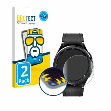 Vorderseite einer Produktverpackung mit dem Markenlogo BROTECT. Daneben ist das Gerät Samsung Galaxy Watch 6 Classic (43 mm) m