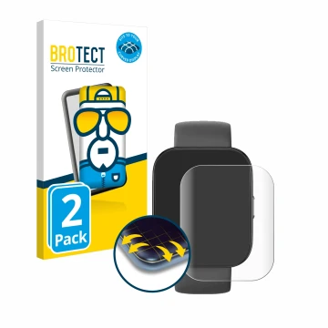 Vorderseite einer Produktverpackung mit dem Markenlogo BROTECT. Daneben ist das Gerät Huami Amazfit Bip 5 mit dem zugehörigen 