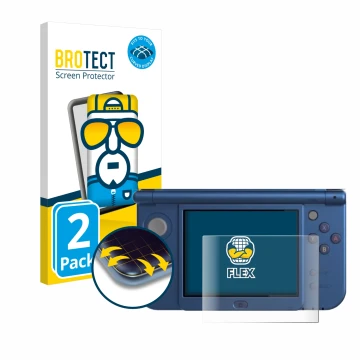 Vorderseite einer Produktverpackung mit dem Markenlogo BROTECT. Daneben ist das Gerät Nintendo New 3DS XL (Unteres Display) mi