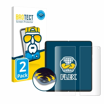 Vorderseite einer Produktverpackung mit dem Markenlogo BROTECT. Daneben ist das Gerät OnePlus Open (Inneres Display) mit dem z