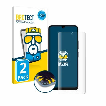 Vorderseite einer Produktverpackung mit dem Markenlogo BROTECT. Daneben ist das Gerät Xiaomi Poco C65 mit dem zugehörigen Disp