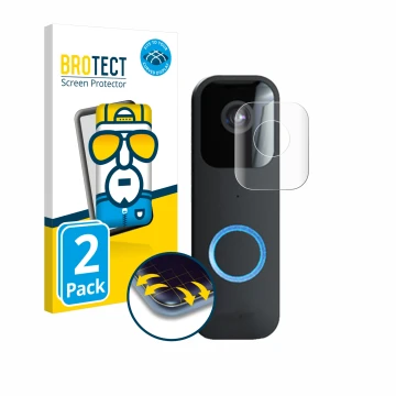 Vorderseite einer Produktverpackung mit dem Markenlogo BROTECT. Daneben ist das Gerät Blink Video Doorbell mit dem zugehörigen