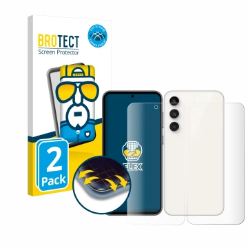 Vorderseite einer Produktverpackung mit dem Markenlogo BROTECT. Daneben ist das Gerät Samsung Galaxy S23 FE (Display+Rückseite