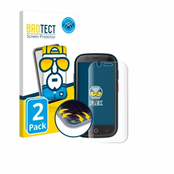 Vorderseite einer Produktverpackung mit dem Markenlogo BROTECT. Daneben ist das Gerät Unihertz Jelly 2E mit dem zugehörigen Di