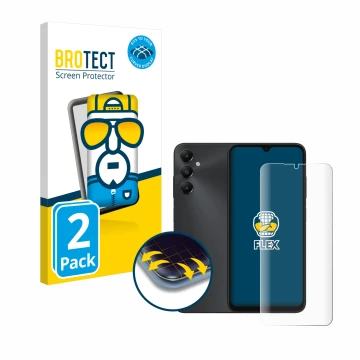 Vorderseite einer Produktverpackung mit dem Markenlogo BROTECT. Daneben ist das Gerät Samsung Galaxy A05s mit dem zugehörigen 