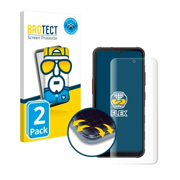 Vorderseite einer Produktverpackung mit dem Markenlogo BROTECT. Daneben ist das Gerät Samsung Galaxy XCover 7 mit dem zugehöri