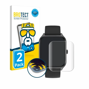 Vorderseite einer Produktverpackung mit dem Markenlogo BROTECT. Daneben ist das Gerät Yuede Smartwatch 1.96