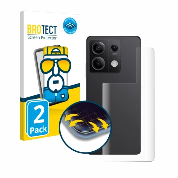 Vorderseite einer Produktverpackung mit dem Markenlogo BROTECT. Daneben ist das Gerät Xiaomi Redmi Note 13 Pro 5G (Rückseite) 