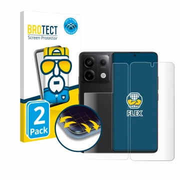 Vorderseite einer Produktverpackung mit dem Markenlogo BROTECT. Daneben ist das Gerät Xiaomi Redmi Note 13 Pro 5G (Display+Rüc