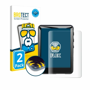 Vorderseite einer Produktverpackung mit dem Markenlogo BROTECT. Daneben ist das Gerät Zaqe MP3 Player M4 2.4