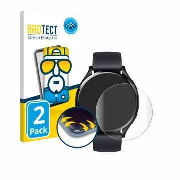 Vorderseite einer Produktverpackung mit dem Markenlogo BROTECT. Daneben ist das Gerät Xiaomi Watch 2 mit dem zugehörigen Displ