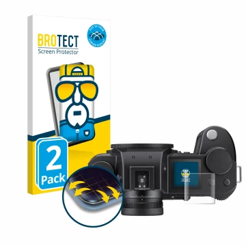 Vorderseite einer Produktverpackung mit dem Markenlogo BROTECT. Daneben ist das Gerät Leica SL3 (Schulterdisplay) mit dem zuge