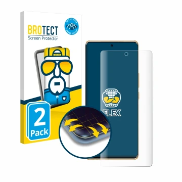 Vorderseite einer Produktverpackung mit dem Markenlogo BROTECT. Daneben ist das Gerät Infinix Note 40 Pro Plus mit dem zugehör