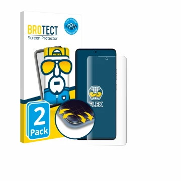 Vorderseite einer Produktverpackung mit dem Markenlogo BROTECT. Daneben ist das Gerät Motorola Edge 50 Fusion mit dem zugehöri