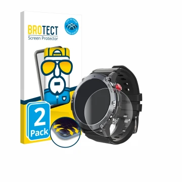 Vorderseite einer Produktverpackung mit dem Markenlogo BROTECT. Daneben ist das Gerät Darmowade Smartwatch 1.32