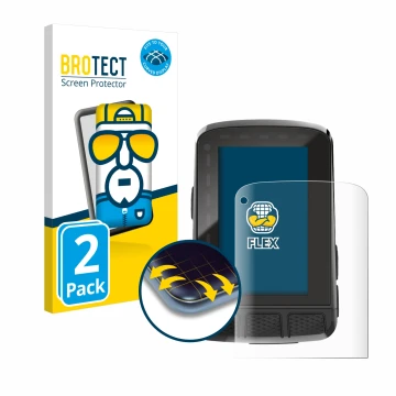 Vorderseite einer Produktverpackung mit dem Markenlogo BROTECT. Daneben ist das Gerät Wahoo Elemnt Roam V2 GPS mit dem zugehör