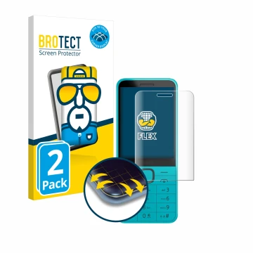 Vorderseite einer Produktverpackung mit dem Markenlogo BROTECT. Daneben ist das Gerät Nokia 235 4G (2024) mit dem zugehörigen 