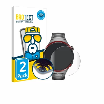 Vorderseite einer Produktverpackung mit dem Markenlogo BROTECT. Daneben ist das Gerät Huawei Watch 4 Pro Space Edition mit dem