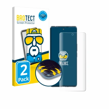 Vorderseite einer Produktverpackung mit dem Markenlogo BROTECT. Daneben ist das Gerät HTC U24 Pro mit dem zugehörigen Displays