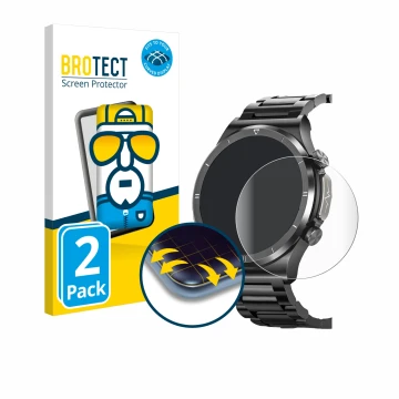 Vorderseite einer Produktverpackung mit dem Markenlogo BROTECT. Daneben ist das Gerät Powerwill Smartwatch 1.39